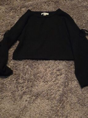 HYFVE Black Cropped Knit Sweater with Sleeve Ties